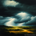 Contrasting dark and bright abstract painting with cloud-like forms