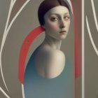 Contrasting orange and light blue surreal portrait with abstract white window frame