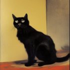 Vintage-style poster featuring black cat and lady's face on yellow background