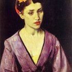 Stylized portrait of a woman in purple traditional attire