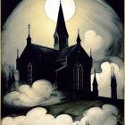 Gothic church under full moon with mystical ambiance