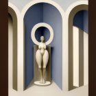 Serene painting of nude female statue in architectural setting