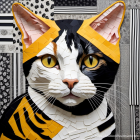 Realistic digital painting of a striped cat with yellow eyes and white whiskers