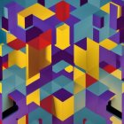 Geometric Abstract Art: Interlocking Shapes in Purple, Yellow & Blue