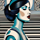 1920s Style Woman Artwork with Bold Patterns & Geometric Shapes