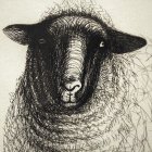 Detailed Sheep Illustration with Patterned Wool on Wood Grain Background