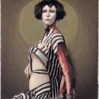 Stylized Art Deco portrait of a woman with geometric patterns