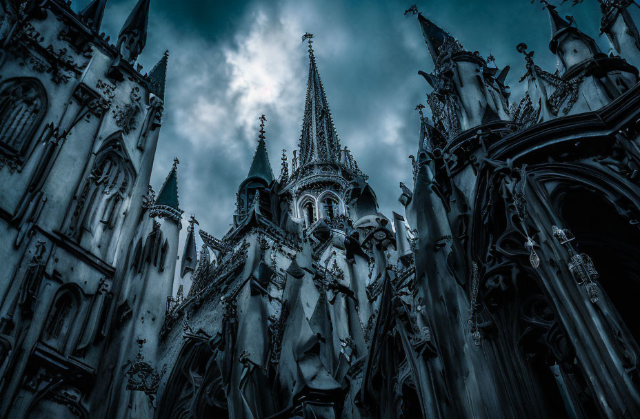 Gothic Cathedral Spires Against Moody Sky - Detailed Vertical Architecture