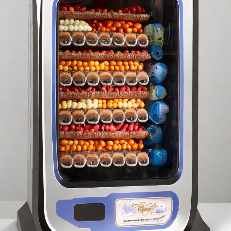 Vibrant vending machine with gumballs and toy capsules