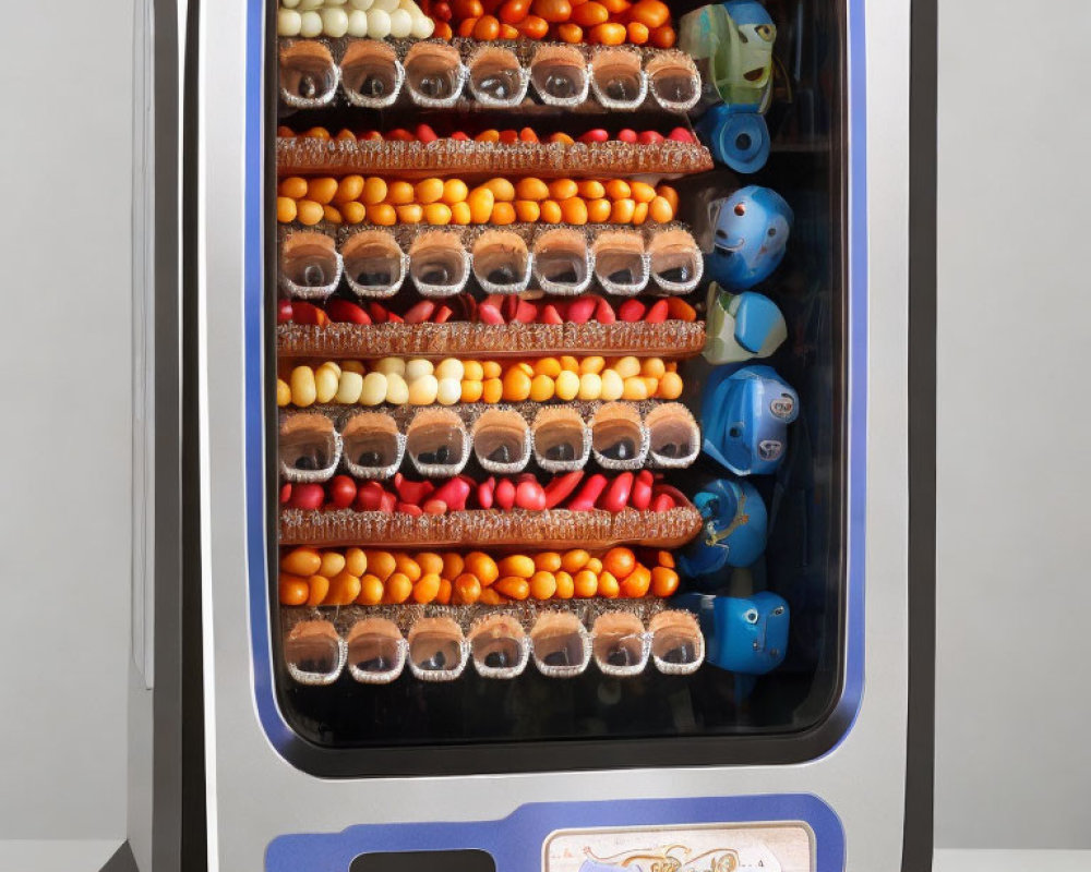 Vibrant vending machine with gumballs and toy capsules