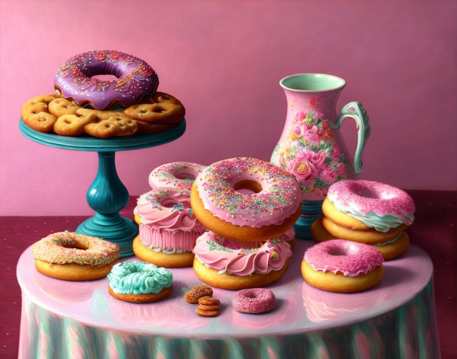 Assorted Colorful Frosted Desserts on Striped Table