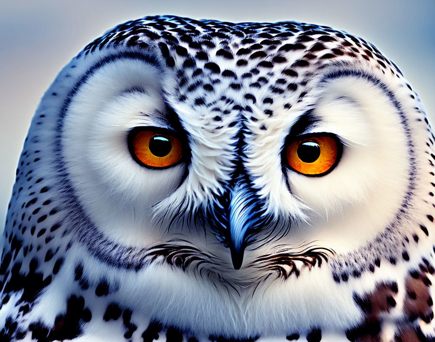 Snowy Owl Close-Up: Piercing Orange Eyes, Speckled Feathers