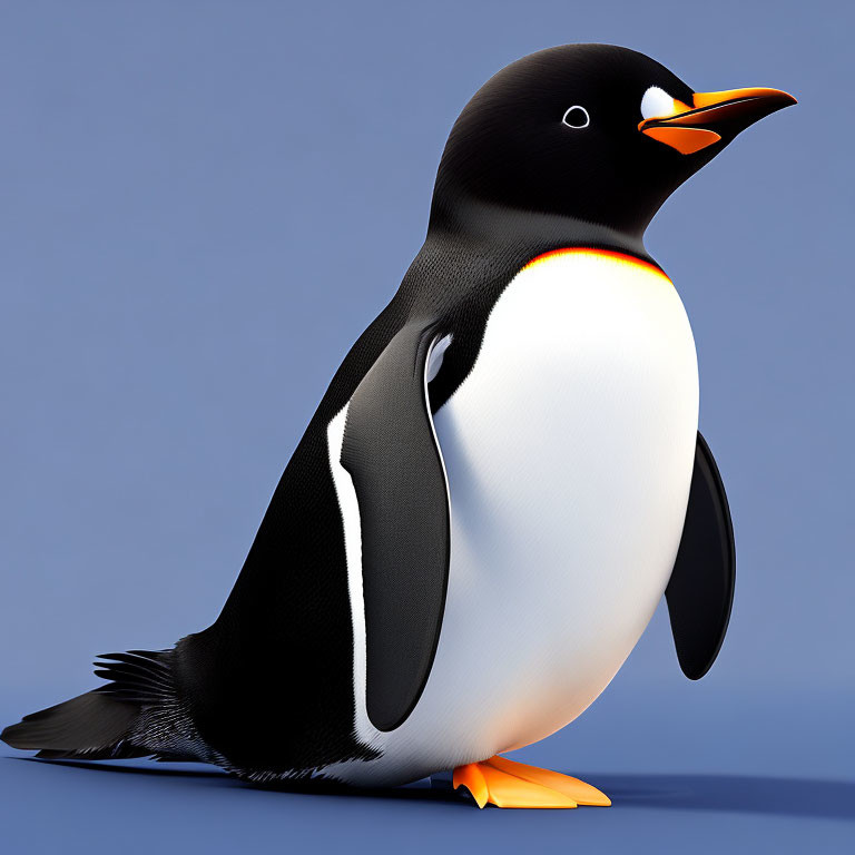 Cartoon-style 3D penguin illustration on blue background