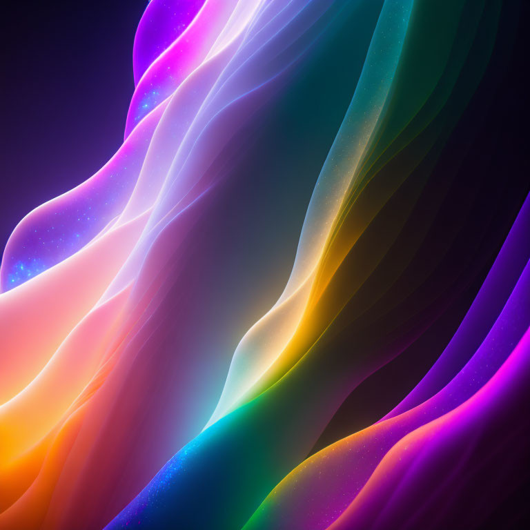 Vibrant neon gradient wavy abstract background with cosmic stars.