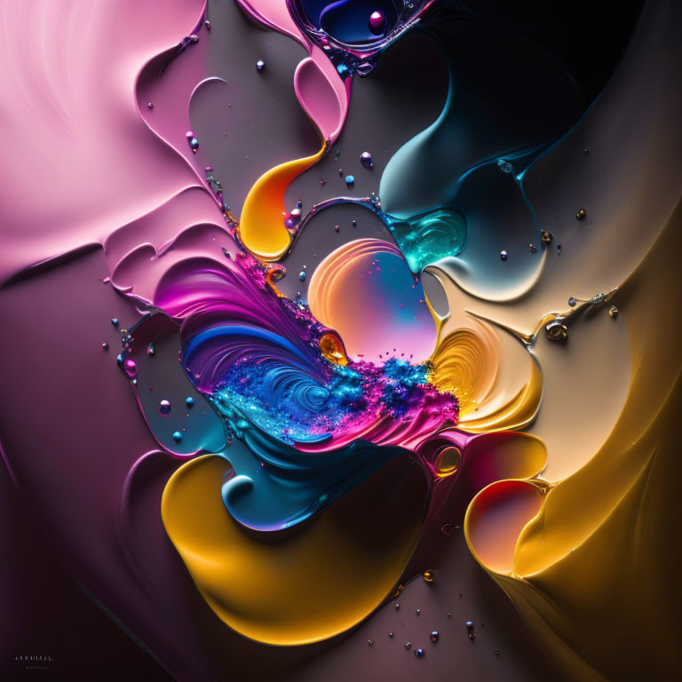 Colorful Abstract Digital Art: Fluid Shapes in Pink, Blue, Purple, and Gold