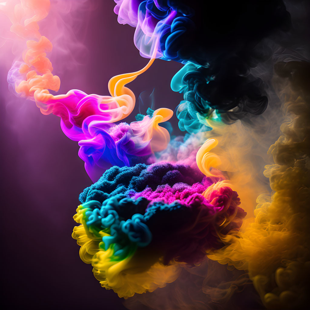 Colorful Smoke Twists on Dark Background