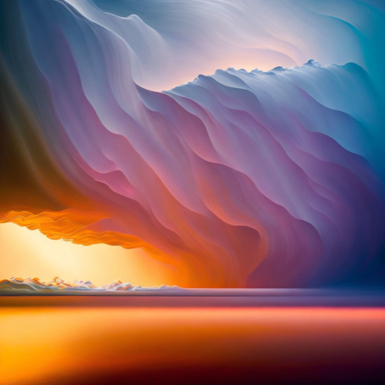 Surreal sunset digital art with wavy cloud formations