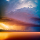 Surreal sunset digital art with wavy cloud formations