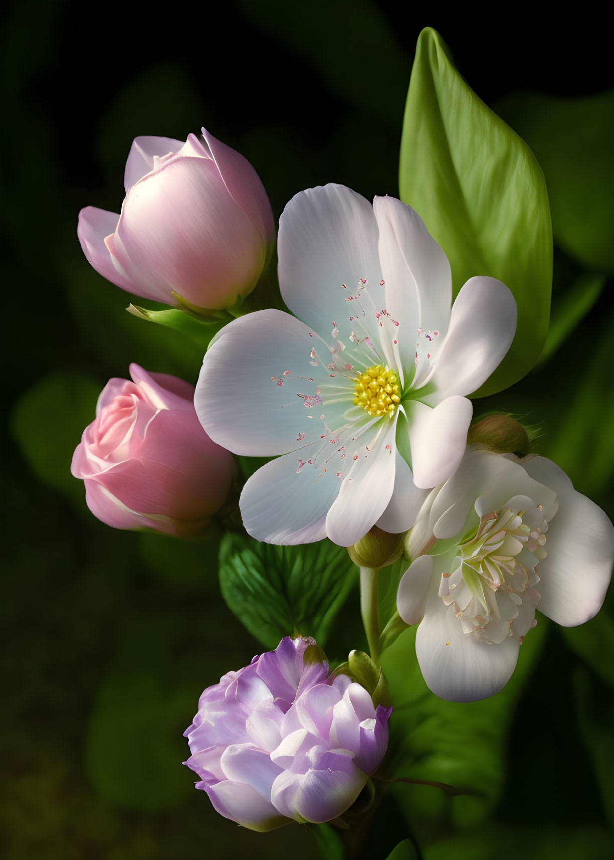 Close-Up of Pink and White Flower Bouquet on Dark Background