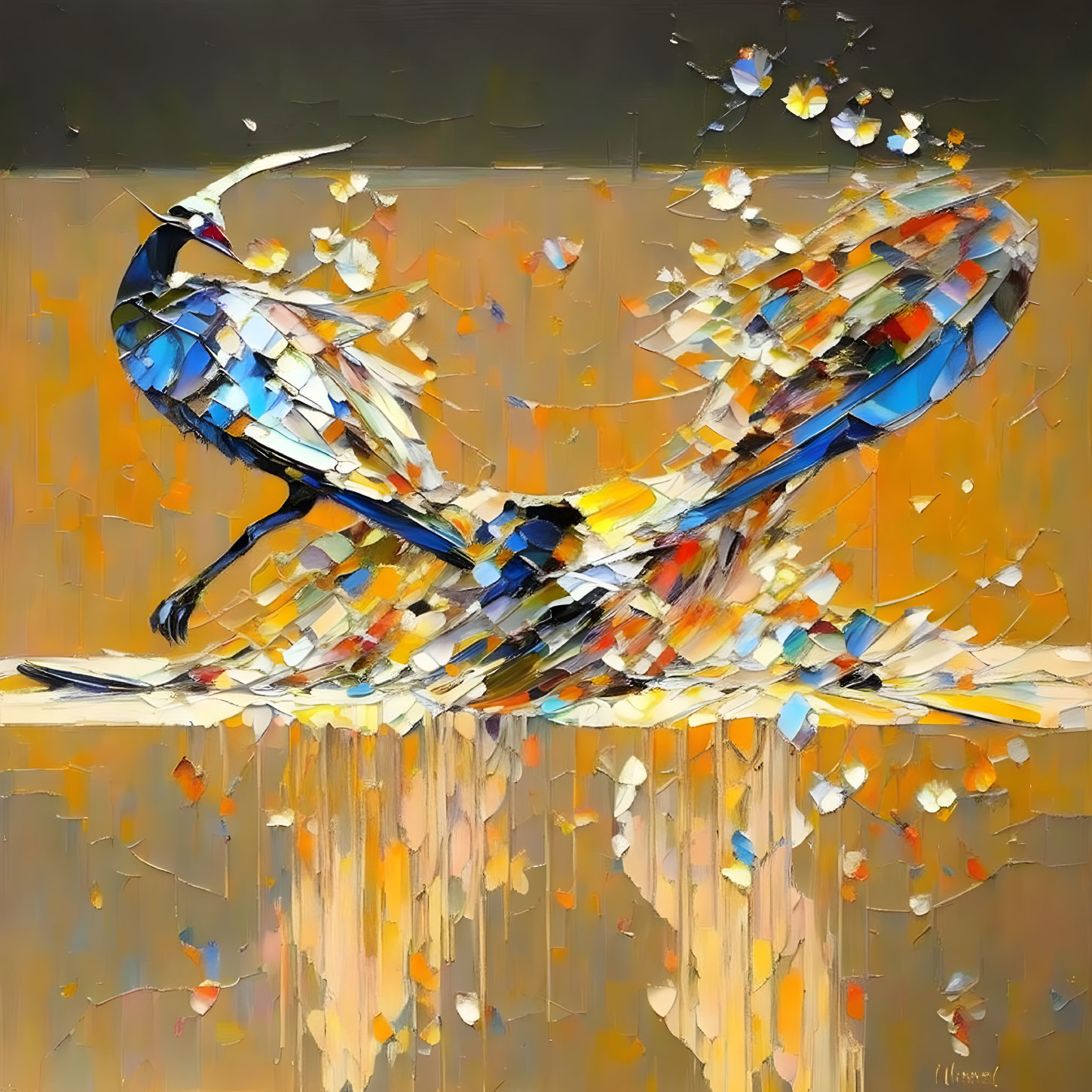 Colorful Abstract Bird Painting with Dynamic Brush Strokes