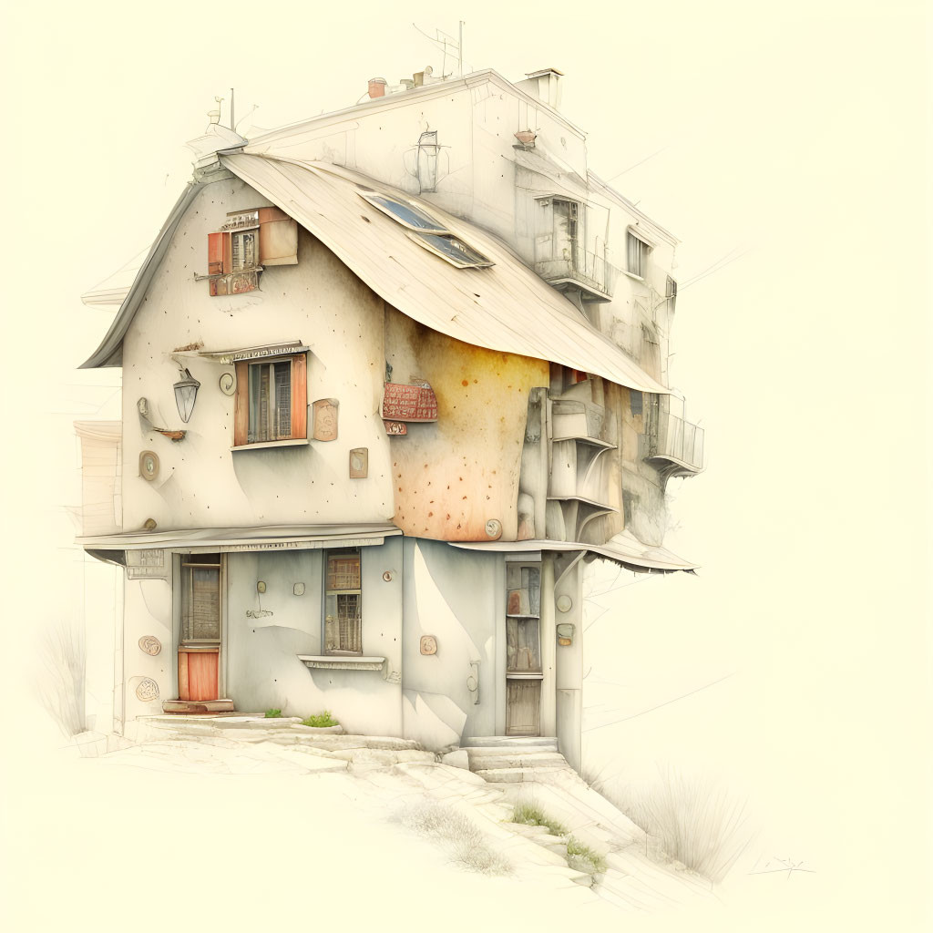 Whimsical Three-Story House Illustration on White Background