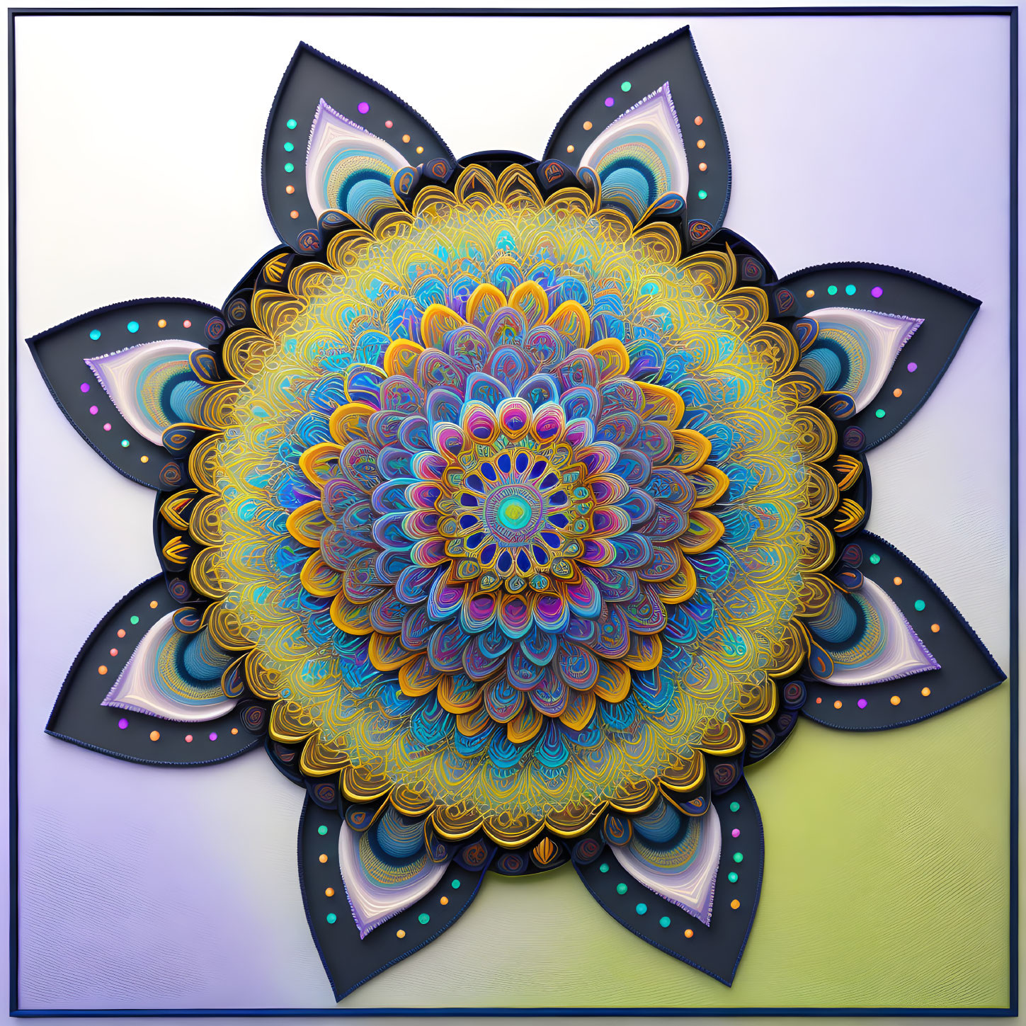 Colorful Mandala Design with Layered Pattern and Petal Border