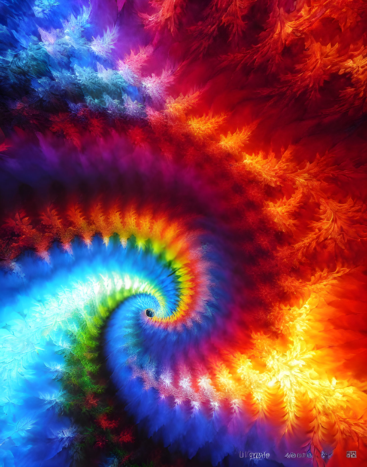 Colorful Fractal Digital Art: Swirling Design in Blues and Reds