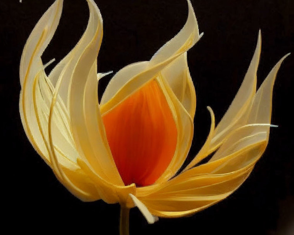 Vibrant yellow flower with translucent petals on dark background