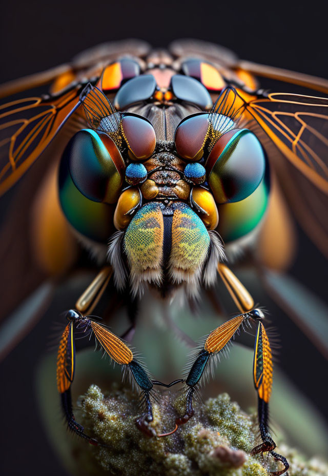 Vividly Colored Fly with Detailed Compound Eyes on Foliage