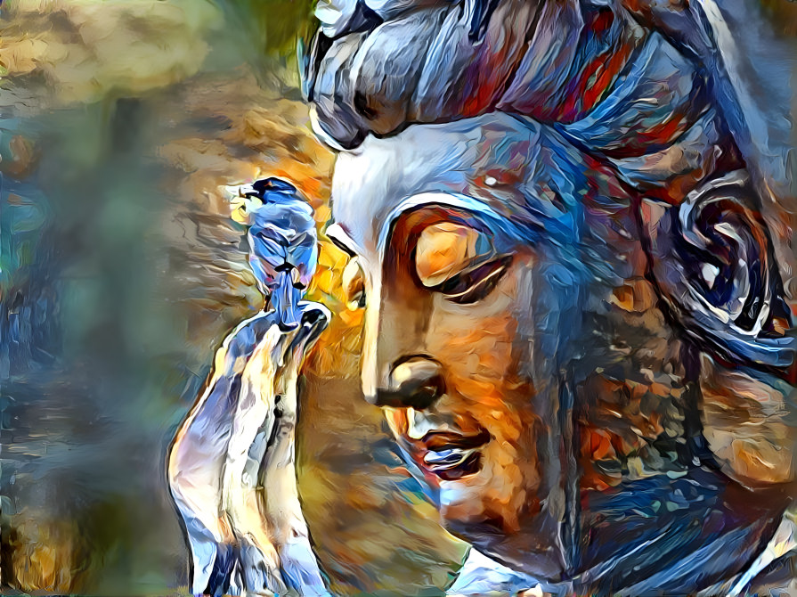 Buddha Kuan yin with bird 