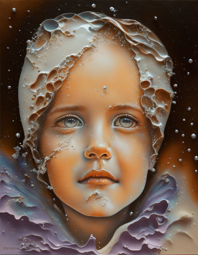 Captivating Child Portrait Half-Submerged in Liquid