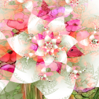 Floral pattern with pink, coral, and green roses on creamy backdrop