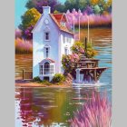 White Thatched Roof House by Serene River and Pink Trees