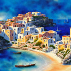 Mediterranean Coastal Village with White Buildings and Blue Domes