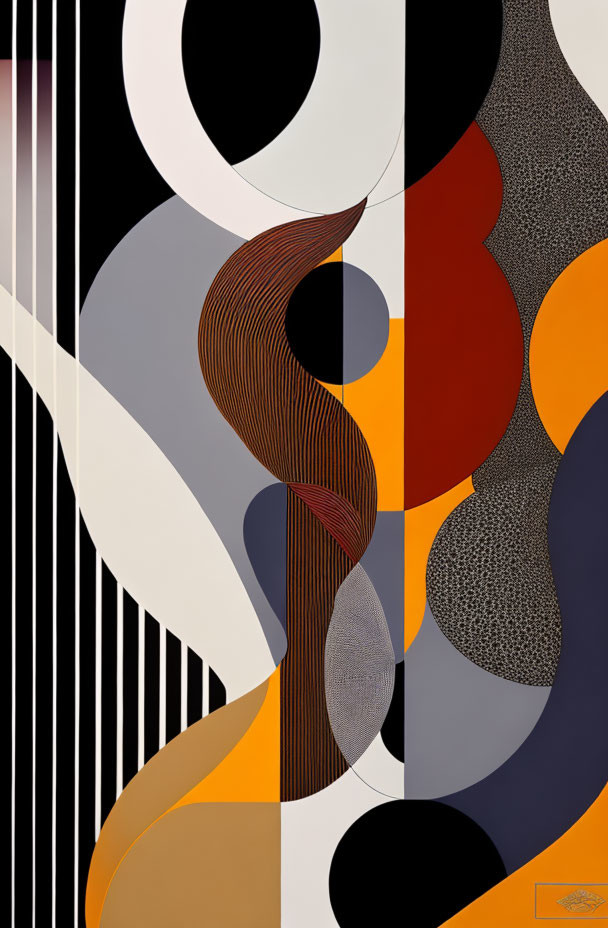 Colorful Abstract Geometric Painting with Curvilinear Shapes