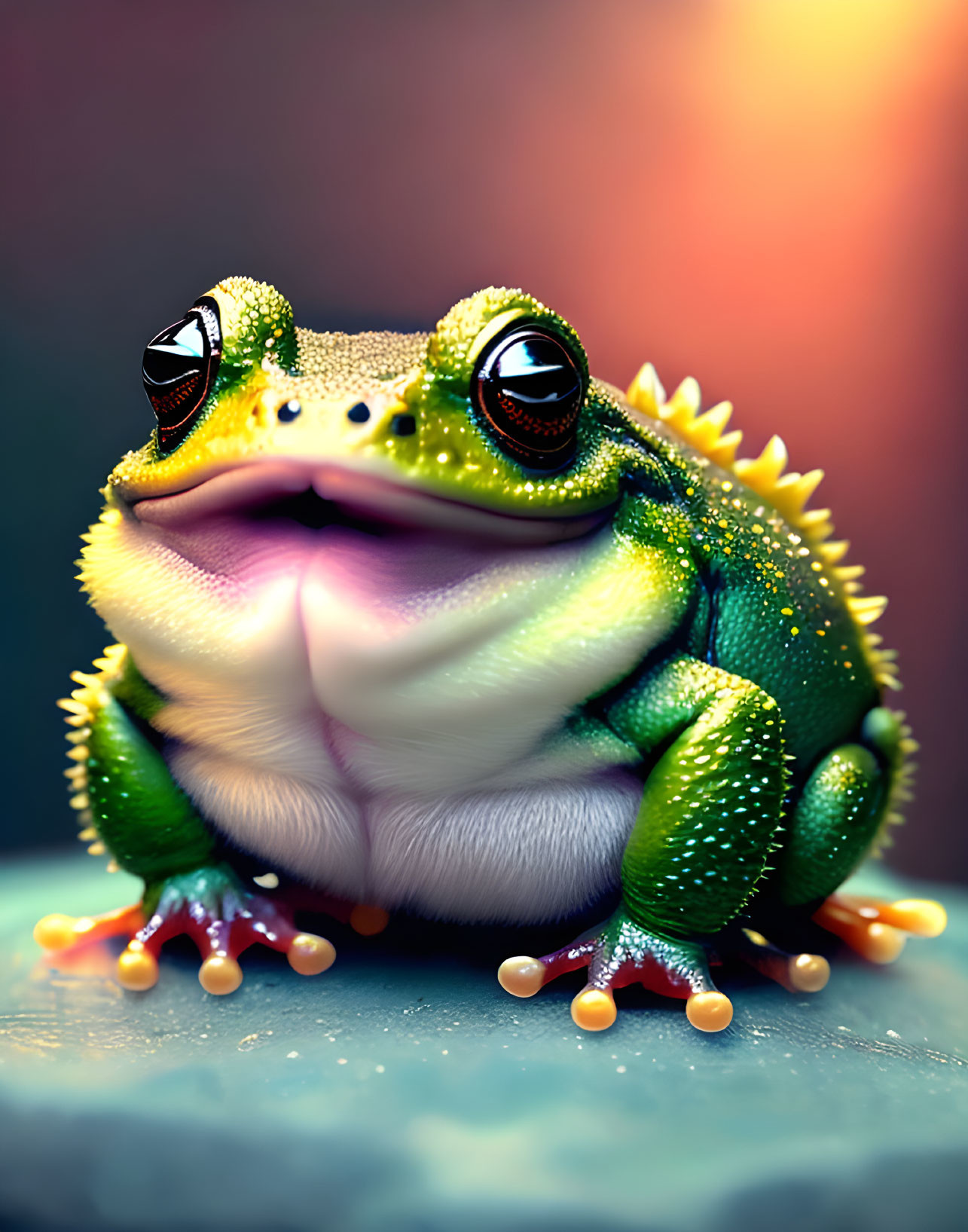 Colorful Frog with Wide-set Eyes and Chubby Body on Warm Background