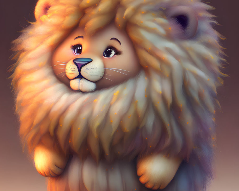 Cartoon lion with fluffy mane on neutral background