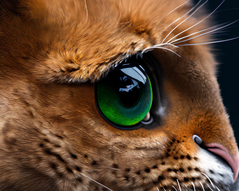 Detailed Close-Up of Cat with Striking Green Eyes and Whiskers