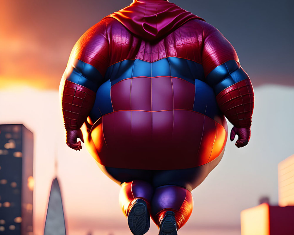 Giant Inflatable Robot Character Over City at Dusk