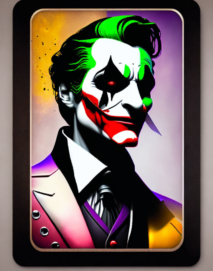 Sinister Joker illustration with green hair, red grin, purple suit