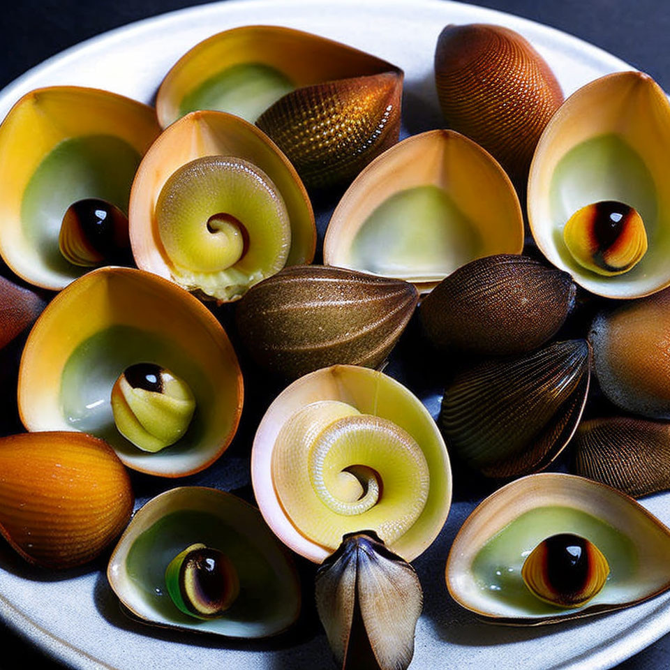 Colorful Spiral Brunei Snails on Dark Background