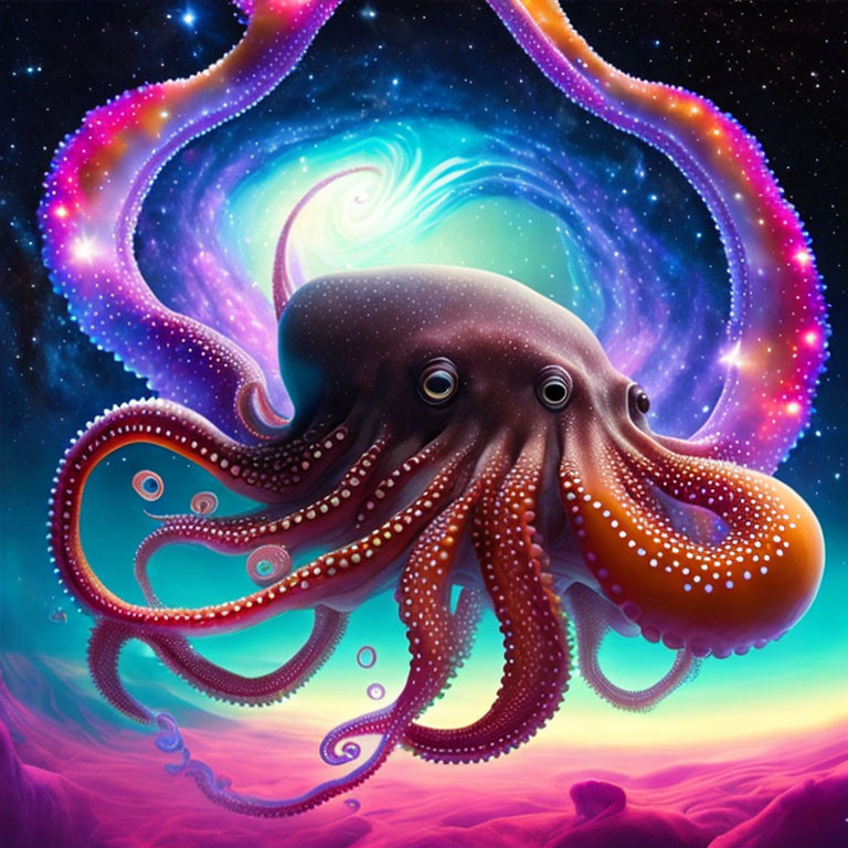 Colorful Octopus Artwork in Cosmic Setting