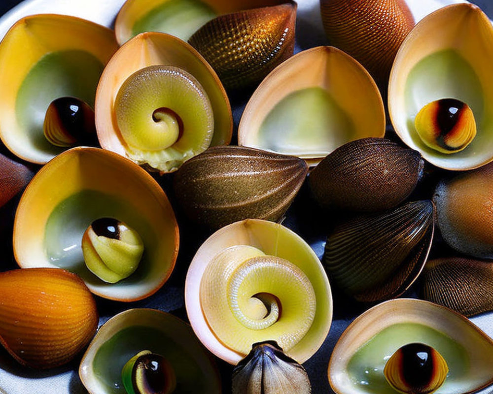 Colorful Spiral Brunei Snails on Dark Background