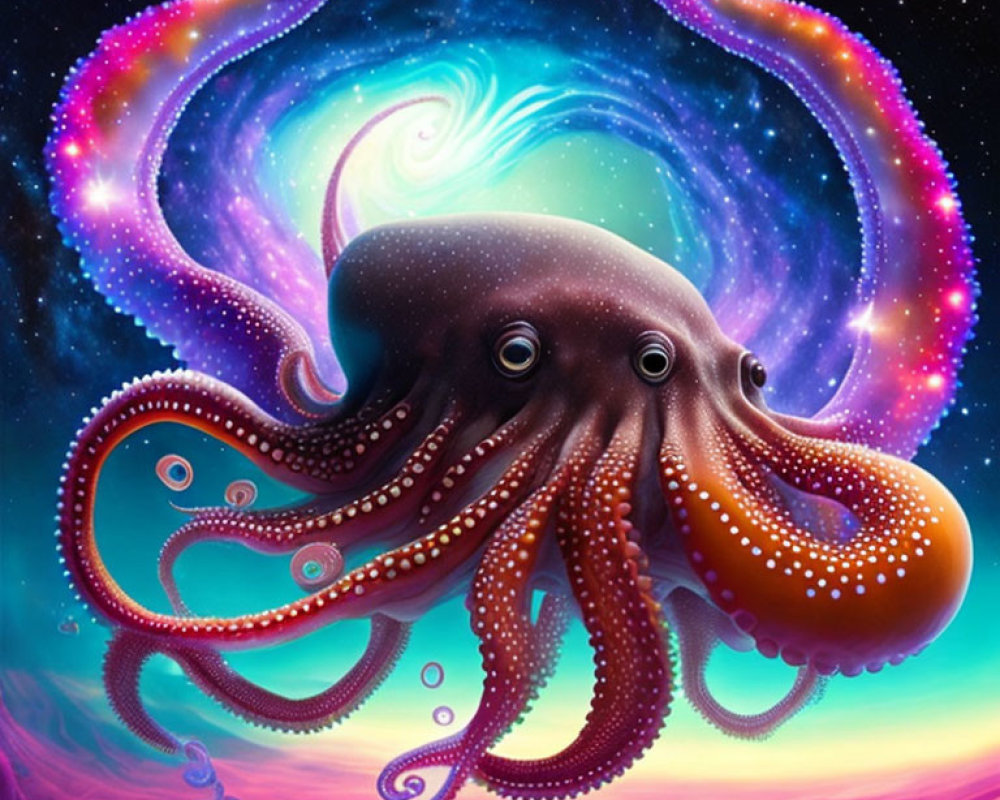 Colorful Octopus Artwork in Cosmic Setting