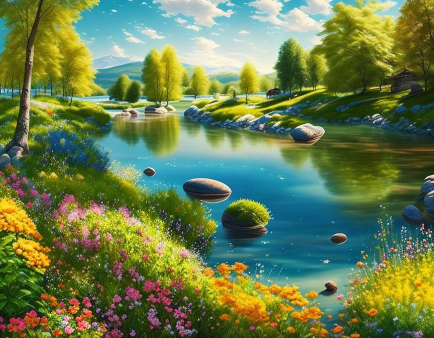 Tranquil River Landscape with Lush Greenery