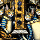 Anthropomorphic Cats in Steampunk Setting with Gears and Keyboard