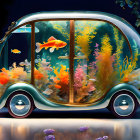 Colorful Fish Aquarium Car Design with Coral and Plants