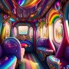 Colorful Psychedelic Interior with Rainbow Palette and Cosmic Patterns