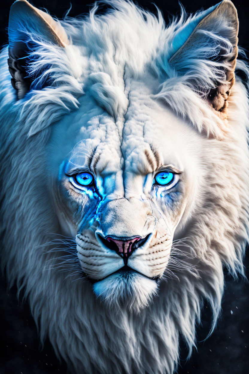 White lion with blue eyes and unique blue streak on face