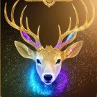 Golden Deer with Majestic Antlers and Glowing Ornaments on Starry Background